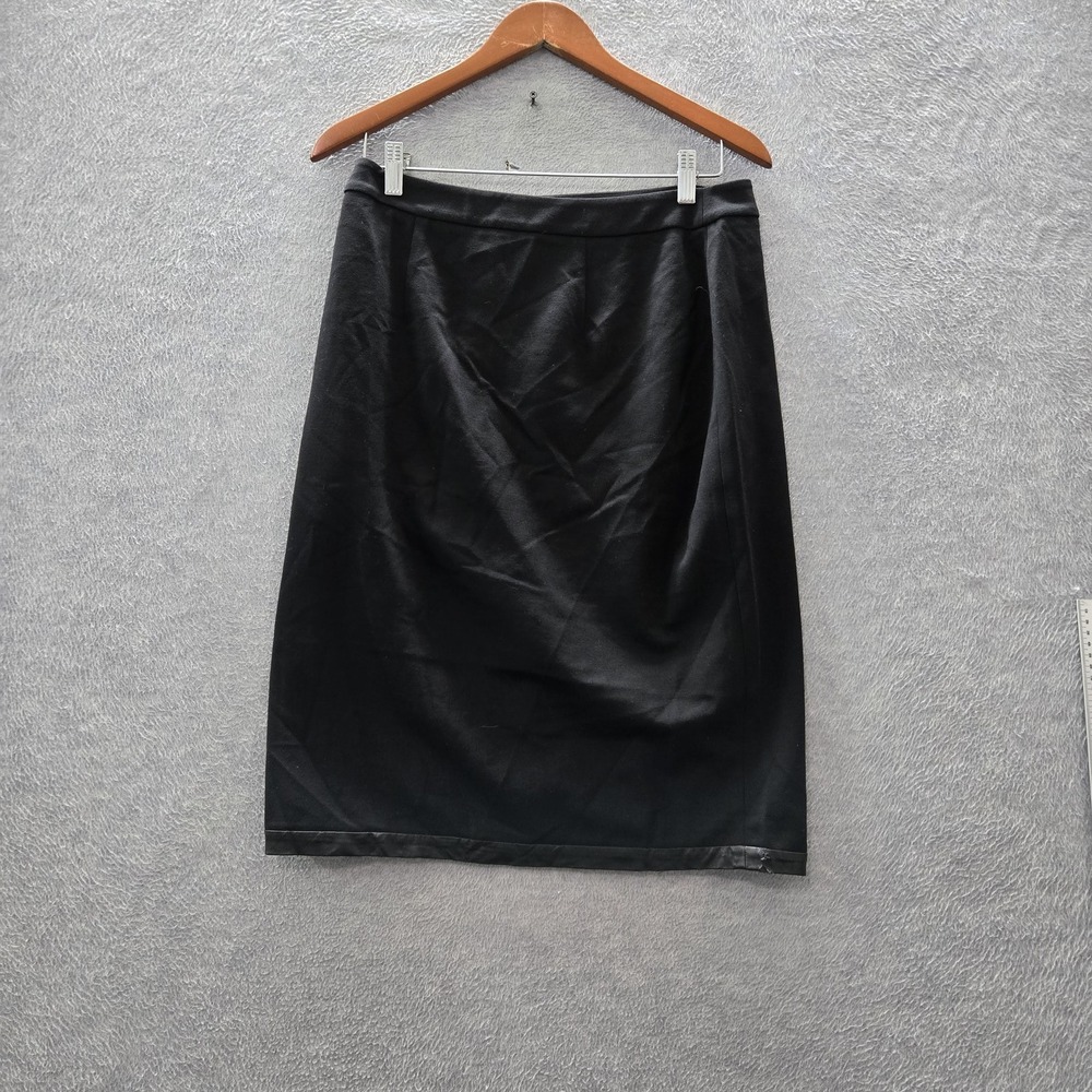 Chico's Women Skirt 0 Black Pencil Skirt Faux Leather Trim Side Slit Ponte READ